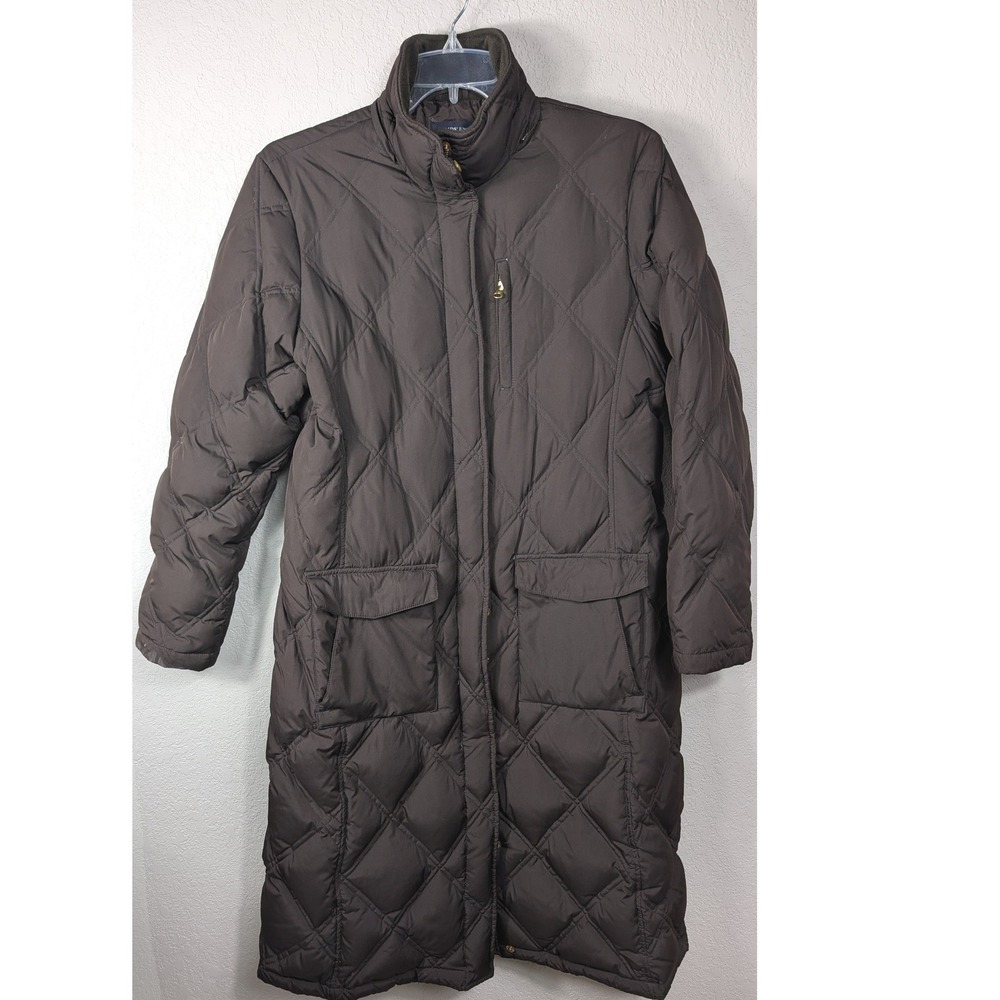 Lands' End Puffer Coat Womens L 14-16 Brown Quilted Down Insulated Long Jacket
